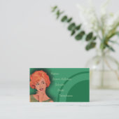 Cutesyレトロの赤毛の理髪カード緑2 名刺 (スタンド正面)