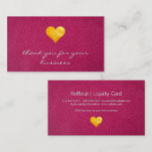 Cutesy金ゴールドハートありがとう |ピンクレザー ロイヤリティカード (正面/裏面)