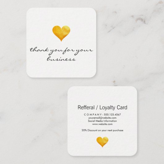 Cutesy金ゴールドハートありがとう ロイヤリティカード (正面/裏面)