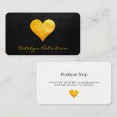 Cutesy金ゴールドハートシックなブラックテクスチャ 名刺 (正面/裏面)