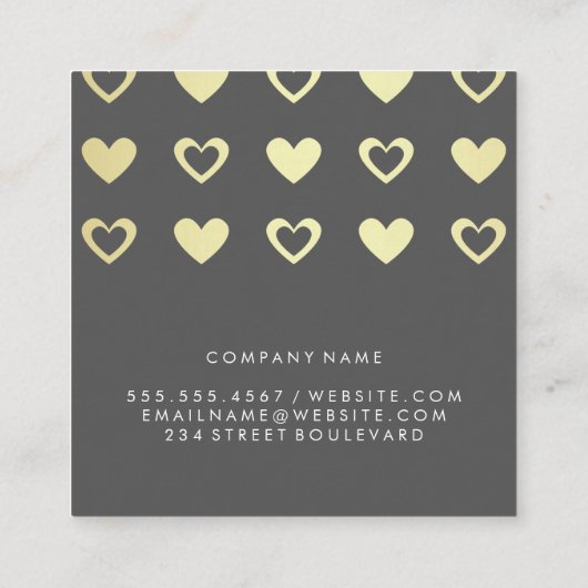 Cutesy金ゴールドハートパターン スクエア名刺 (裏面)