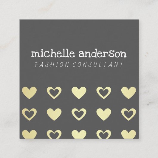 Cutesy金ゴールドハートパターン スクエア名刺 (正面)