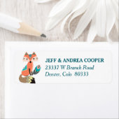 CuteTealトライバルキツネと羽毛 ラベル (インサイチュ)