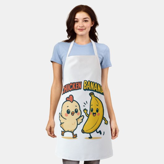 CUTIE CHICKEN BANANA エプロン (着用した状態)