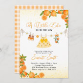 Cutie Girl Orange Clothesline Baby Shower 招待状 (正面/裏面)
