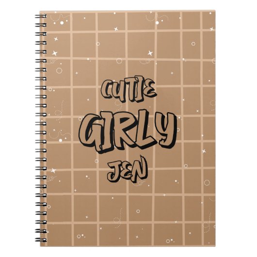 Cutie Girly Brown Gingham Spiral Notebook ノートブック (正面)
