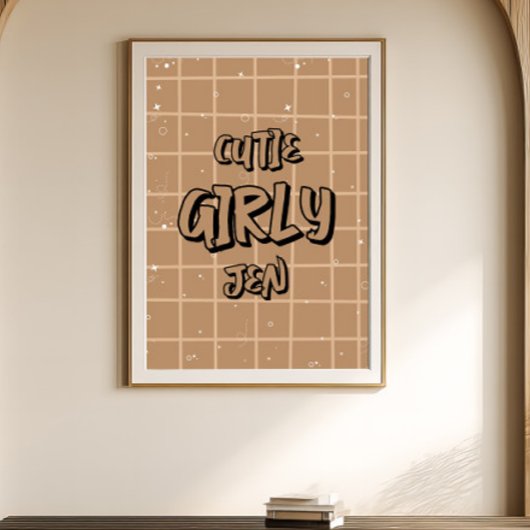 Cutie Girly Brown Gingham Wall Art ポスター