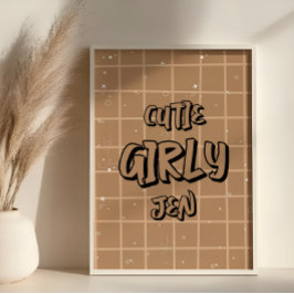 Cutie Girly Brown Gingham Wall Art ポスター