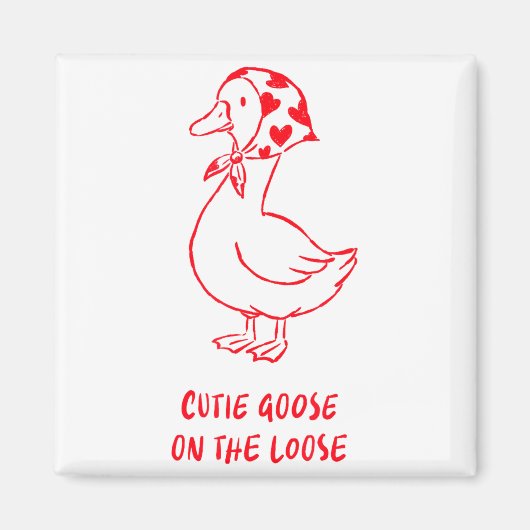 Cutie Goose Valentine Hearts Bandana Cute Barnyard マグネット (正面)