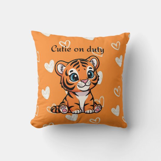 Cutie on Duty Throw Pillow | Adorable Baby Tiger クッション (正面)