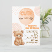 Cutie Pa-TWO-tie Peach Bear Balloons 2nd Birthday 招待状 (スタンド正面)