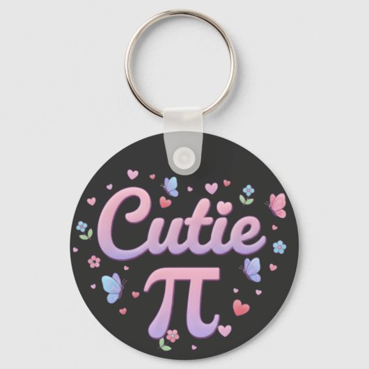Cutie Pi Symbol Math Pun Pink Butterfly Hearts キーホルダー (正面)
