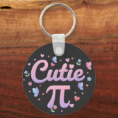 Cutie Pi Symbol Math Pun Pink Butterfly Hearts キーホルダー (正面)