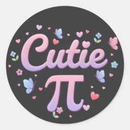 Cutie Pi Symbol Math Pun Pink Butterfly Hearts ラウンドシール