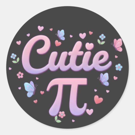 Cutie Pi Symbol Math Pun Pink Butterfly Hearts ラウンドシール (正面)