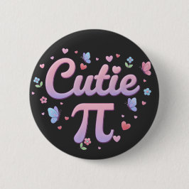 Cutie Pi Symbol Math Pun Pink Butterfly Hearts 缶バッジ