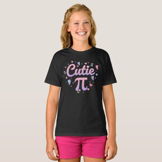 Cutie Pi Symbol Math Pun Pink Butterfly Hearts Tシャツ (正面フル)
