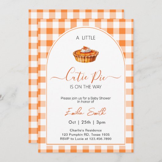  Cutie Pie Baby Shower 招待状 (正面/裏面)