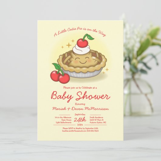 Cutie Pie Baby Shower Cherry 招待状 (スタンド正面)