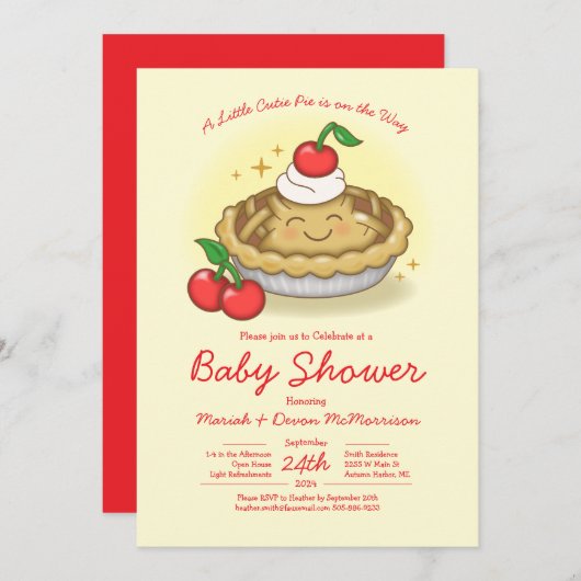 Cutie Pie Baby Shower Cherry 招待状 (正面/裏面)