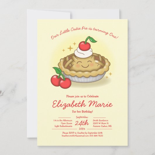 Cutie Pie Birthday Party Kids Cherry 招待状 (正面)