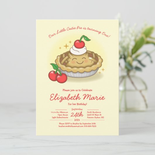 Cutie Pie Birthday Party Kids Cherry 招待状 (スタンド正面)