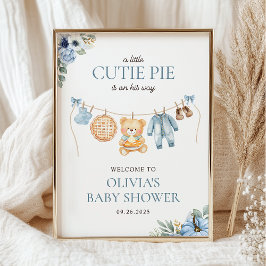 Cutie Pie Blue Fall Boy Baby Shower Welcome ポスター