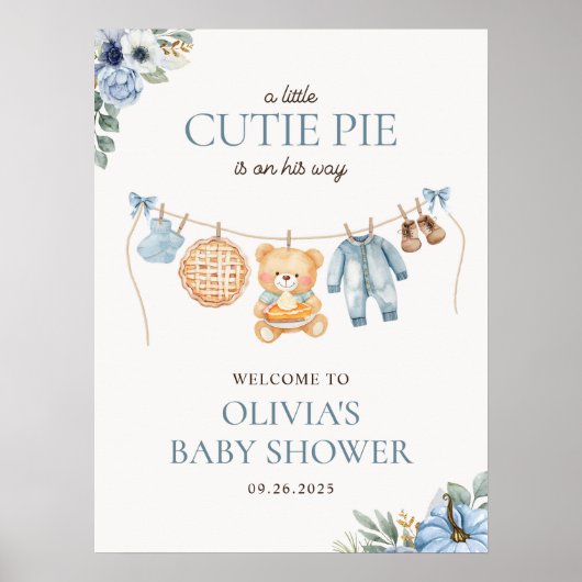Cutie Pie Blue Fall Boy Baby Shower Welcome ポスター (正面)