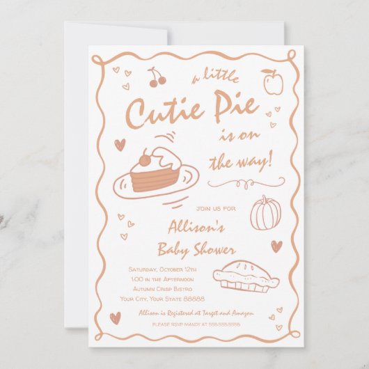 Cutie Pie Fall Baby Shower Invitation 招待状 (正面)