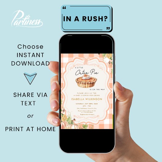 Cutie Pie Fall Pumpkin Pie Baby Shower 招待状