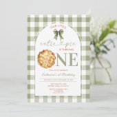 Cutie Pie First Birthday Green Gingham 招待状 (スタンド正面)