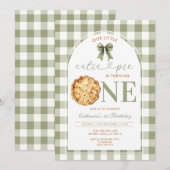 Cutie Pie First Birthday Green Gingham 招待状 (正面/裏面)