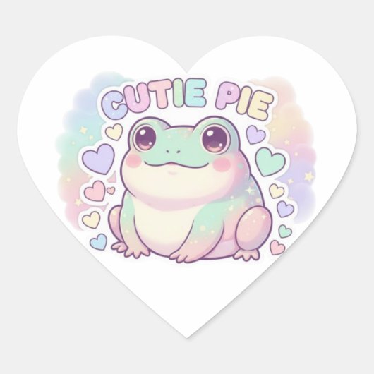 Cutie Pie Frog Sticker Cute Sparkle Frog Kawaii Ae ハートシール (正面)