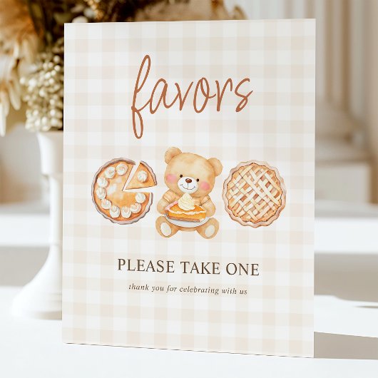 Cutie Pie Gingham Teddy Bear Baby Shower Favors 台座サイン