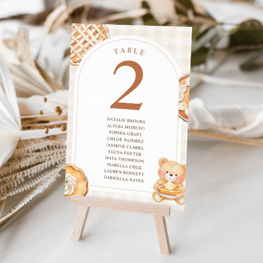 Cutie Pie Gingham Teddy Bear Fall Baby Shower テーブルナンバー