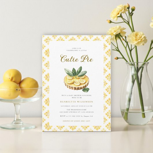 Cutie Pie Lemon Tart Watercolor Baby Shower  招待状