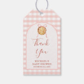 Cutie Pie Pastel Pink Bow Gingham Fall Baby Shower ギフトタグ (正面)