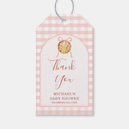 Cutie Pie Pastel Pink Bow Gingham Fall Baby Shower ギフトタグ