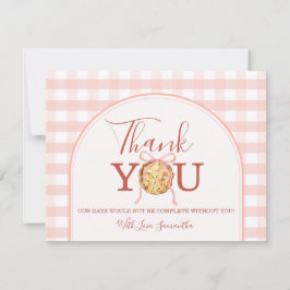 Cutie Pie Pastel Pink Bow Gingham Fall Baby Shower サンキューカード