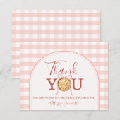 Cutie Pie Pastel Pink Bow Gingham Fall Baby Shower サンキューカード (正面/裏面)