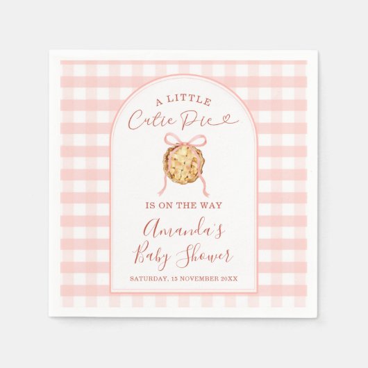 Cutie Pie Pastel Pink Bow Gingham Fall Baby Shower スタンダードカクテルナプキン (正面)
