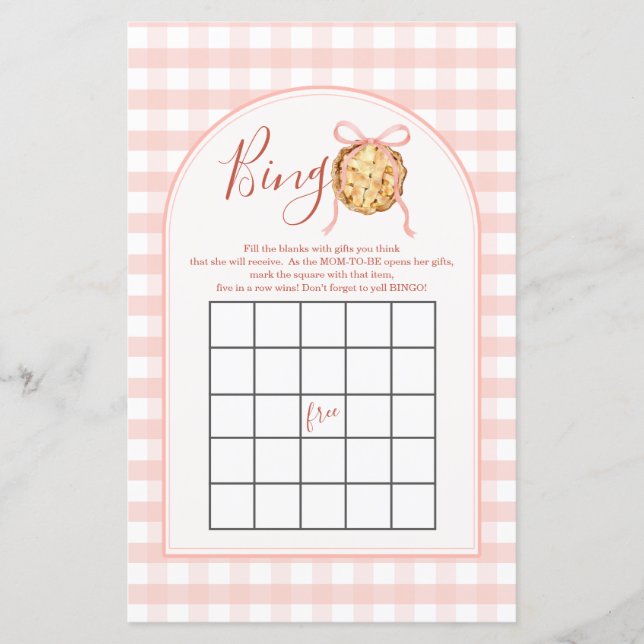Cutie Pie Pastel Pink Bow Gingham Fall Bingo Game (正面)