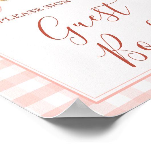 Cutie Pie Pastel Pink Bow Gingham Fall Guest Book ポスター (角)