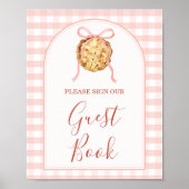 Cutie Pie Pastel Pink Bow Gingham Fall Guest Book ポスター (正面)