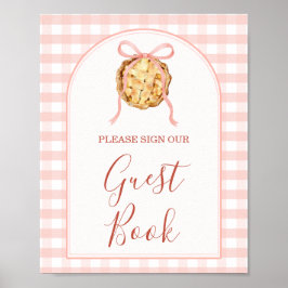 Cutie Pie Pastel Pink Bow Gingham Fall Guest Book ポスター