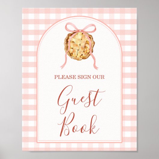 Cutie Pie Pastel Pink Bow Gingham Fall Guest Book ポスター (正面)