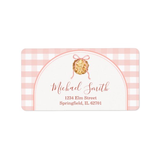 Cutie Pie Pastel Pink Gingham Baby Shower Address ラベル (正面)