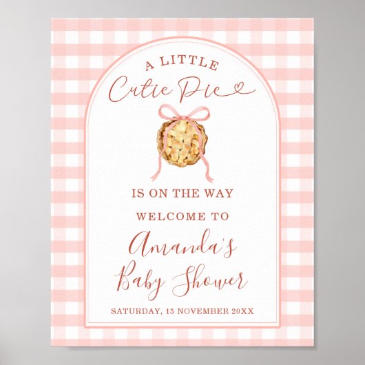 Cutie Pie Pastel Pink Gingham Baby Shower Welcome ポスター (正面)