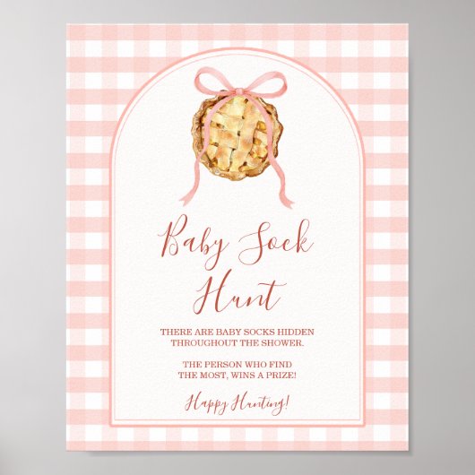 Cutie Pie Pastel Pink Gingham Fall Baby Sock Hunt ポスター (正面)