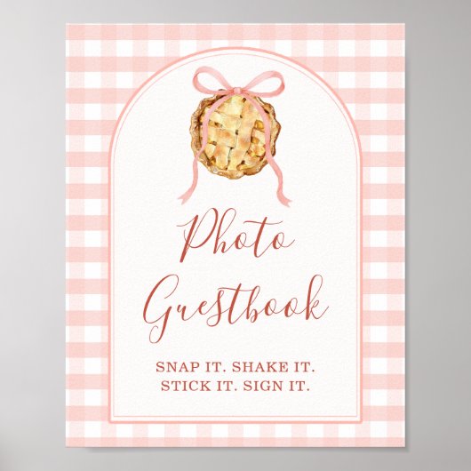 Cutie Pie Pastel Pink Gingham Fall Photo Guestbook ポスター (正面)